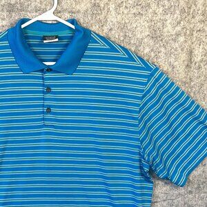 Nike Golf Shirt Mens XL Blue Green Stripe Dri Fit Polo Standard Fit